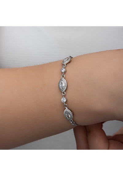 Gümüş Mekik Zirkon Taşlı Kadın Bileklik Gümüş - Rose Gold