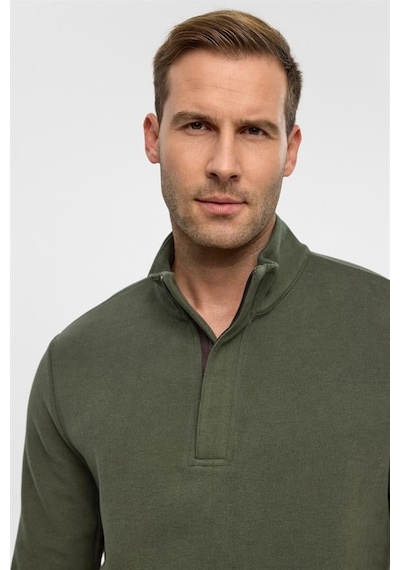 Süvari Haki Regular Düz Polo Yaka Sweatshirt Haki