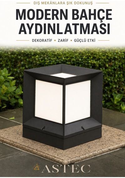 Astec Modern Bahçe Duvar Üstü Aydınlatma Küp Armatürü Siyah Kare Dış Mekân Peyzaj Lambası E27 Duylu