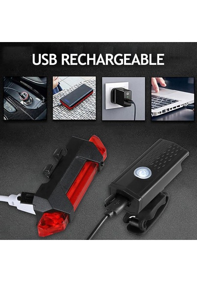 Usb Şarjlı Bisiklet Ön-arka Far Stop Lambası Seti Çok Renkli
