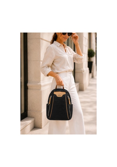 Just Polo Kadın Günlük Kullanıma Uygun Çok Bölmeli Sırt Çantası Ebat : 30 X 25 Cm Shopper Siyah Camel