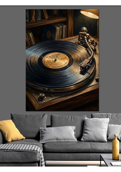Gramofon Plak Çalar Ve Müzik Dekoratif Kanvas - Mdf Ahşap Tablo
