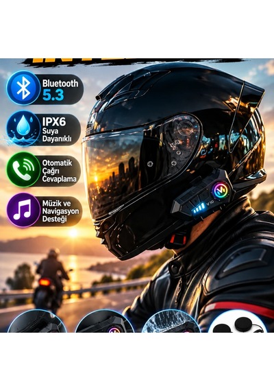 Bluetooth 5.3 Kask Intercom Kulaklık Ipx6 Suya Dayanıklı, Otomatik Çağrı Cevaplama