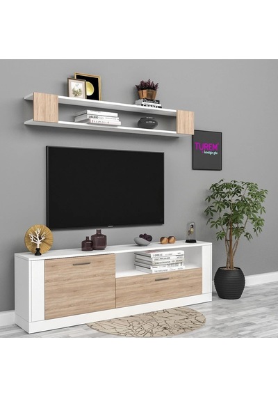 Banu Üstü Raflı Tv Ünitesi Suntalam Siyah