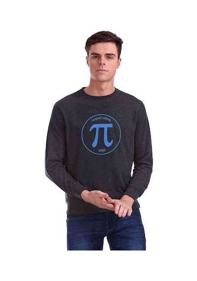 14 Mart Dünya Pi Günü Baskılı Füme Antrasit Erkek Örme Sweat (530955690)