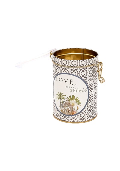 Forrest Grey Love Desenli Kilitli Kapaklı Yuvarlak Metal Kutu, 10.5 X 15 Cm, 1.1 Lt