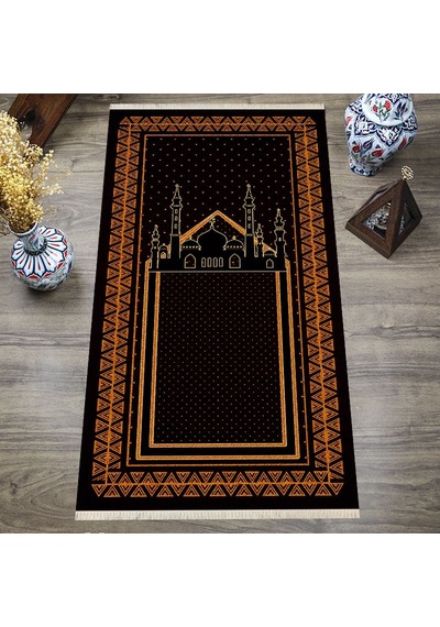 Dijital Baskılı, Yıkanabilir, Yumuşak Dokulu Çocuk Ve Yetişkin Seccade S-dot-sn-055 Siyah