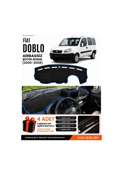Fıat Doblo 2000-2008 Airbagsiz Büyük Ekran Uyumlu Torpido Örtüsü - Siyah-mavi - Fı021