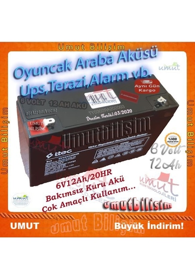Pilsan 6 Volt 12 Ah Amper Oyuncak Araç Oto Araba Traktör Akü Pil (547307868)
