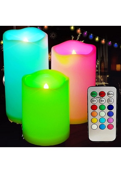 3lü Set Led Mum Rgb Kumandalı Renkli Işıklı Mum 3lü Set Led Remote Control Electronic Candle Işıklı Mum