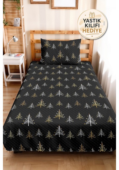 Siyah Çam Ağacı Genç Odası Tek Kişilik Pike Takımı-iskandinav Hardal 160x220cm Kapitone Yatak Örtüsü Hafif Kahve Çizgisi