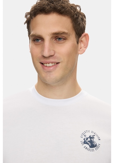 Telmo Beyaz Bisiklet Yaka Baskılı %100 Pamuk Standard Fit Erkek Tshirt Beyaz