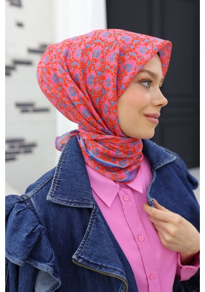 Silk Home Soft Eşarp 73077-09 Parlak Turuncu, Gök Mavi, Pembe