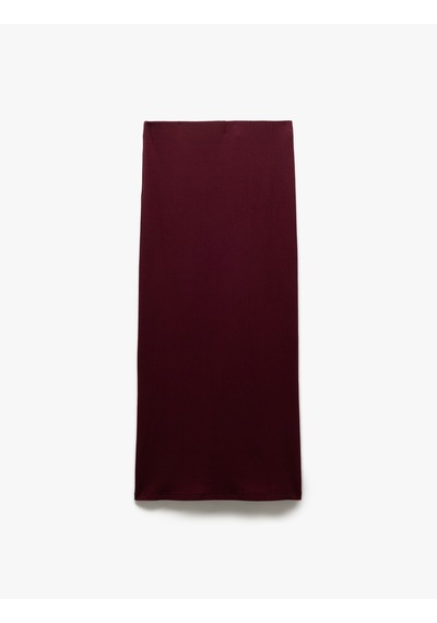 Koton Viskon Ribanalı Slim Fit Yırtmaç Detaylı Kalem Etek Bordo 5sak10345ek Bordo