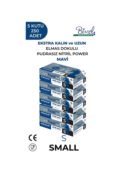 Nitril Mavi Power Pudrasız Muayene Eldiveni S- 5 Paket 50 Li