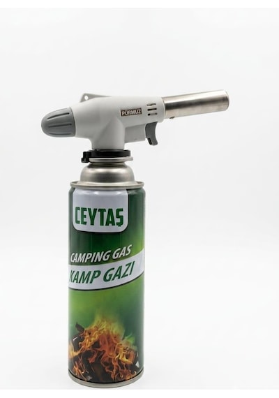Ceytaş Otomatik Ateşlemeli Pürmüz Seti + 227 Gr Kamp Gazi Kartuşu 400 Ml - Mangal Tutuşturucu, Mutfak & Karavan Gazlı Torç Seti Şeffaf