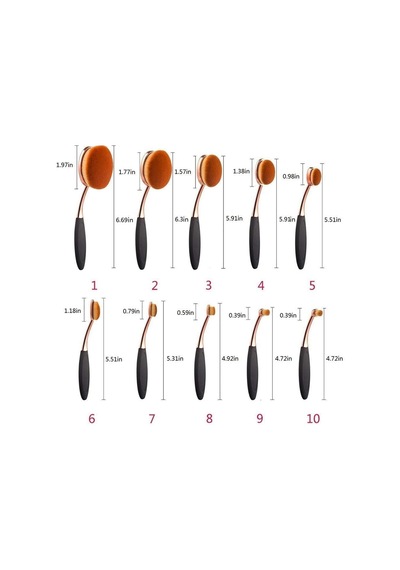 Tr Makyaj Fırça Seti 10 Adet Profesyonel Oval Diş Fırçası Fondöten Kontur Pudra Allık Conceler Eyeliner Karışt