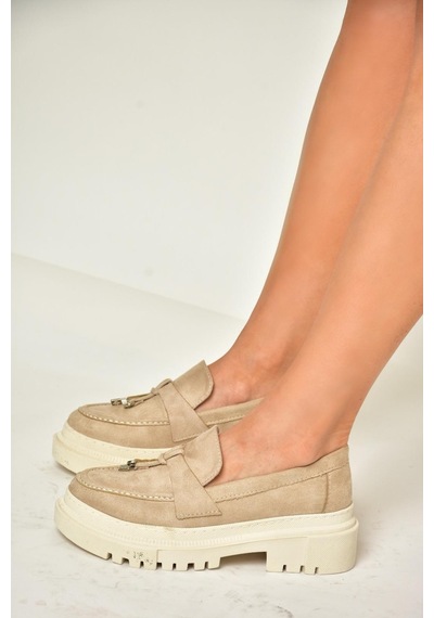 Fox Shoes T294882202 Bej Süet Makosen Kadın Ayakkabı Bej