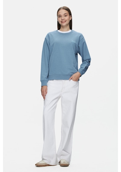 Ucla Sunnıva Mavi Bisiklet Yaka Nakışlı Loose Fit Kadın Sweatshirt Mavi