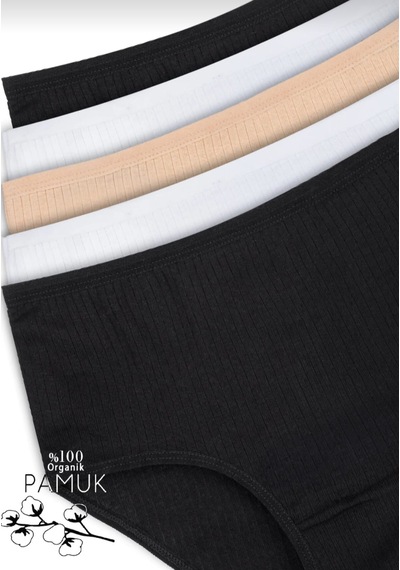 Qulothes Kadın Fitilli Ribana Pamuklu Külot / Kaşkorse Pamuklu Külot 5'li Paket Çok Renkli