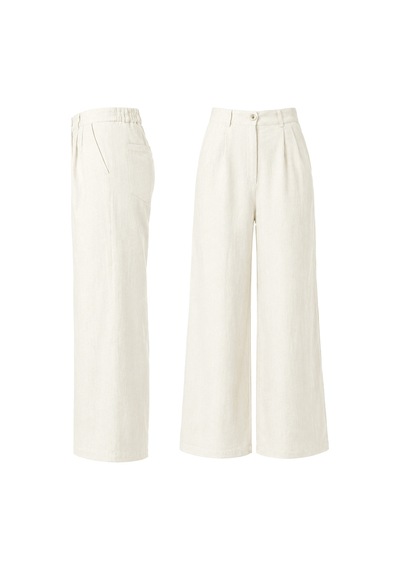 Goffra Kadın Terra %100 Keten Pantolon Yazlık Nefes Alabilen Ekru W351-k0402-01