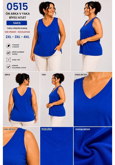Paw Garage Kadın Büyük Beden Günlük Bluz - Ön Arka V Yaka Biyeli Atlet 2xl Sıyah 2xl Sıyah Pwgglm5159