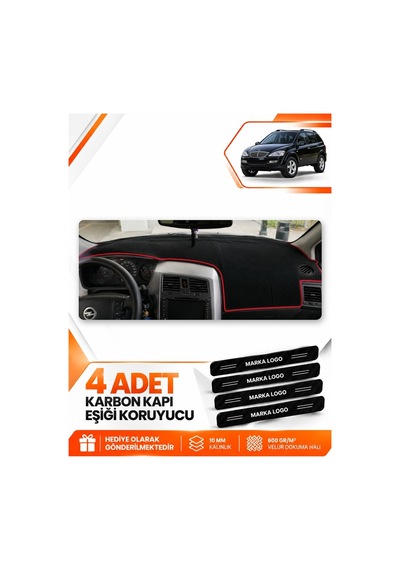 Ssangyong Kyron 2005-2012 Uyumlu Ön Torpido Koruma Kılıfı Halısı Örtüsü - Siyah Kırmızı