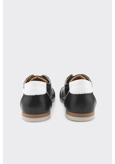 Derinet Hakiki Deri Bağcıklı Kadın Sneaker Siyah Beyaz Siyah Beyaz