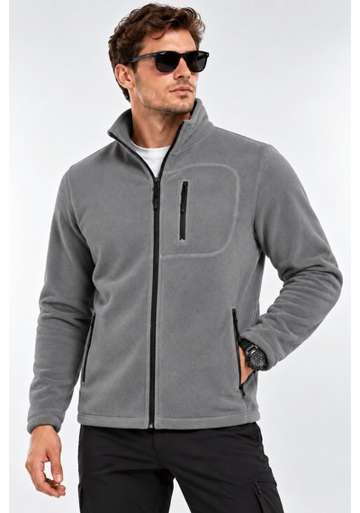 Genius Store Unisex Polar Tam Fermuarlı 3 Cepli Tüylenme Yapmaz Soğuğa Karşı Dayanaklı Spor Erkek-kadın Polar Tekli Gri