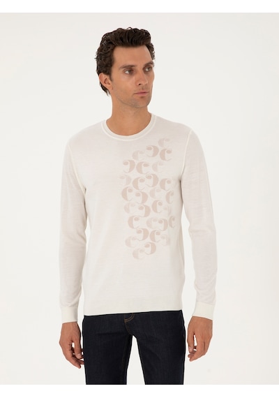 Cacharel Beyaz Slim Fit %100 Yün Bisiklet Yaka Triko Kazak