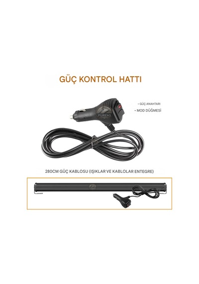 Turuncu Tepe Çakar Bar Led 60cm 12-24v Off Road Çekici Traktör İkaz Lambası Çakar 15 Modlu