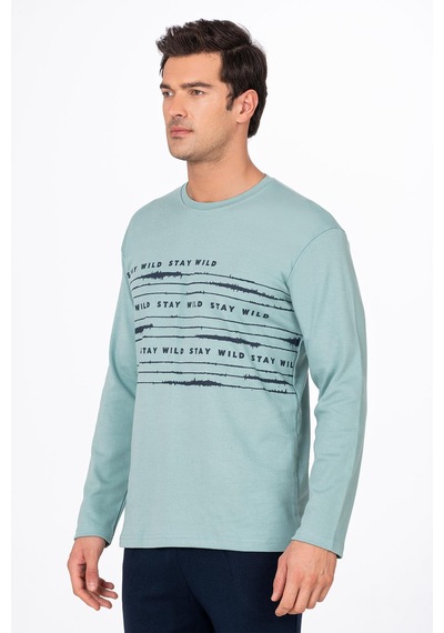 Kompedan Erkek Stay Wild Baskılı Pamuklu Pijama Takımı Su Yeşili 028 Mint - Yeşil Kompedan Erkek Stay Wild Baskılı Pamuklu Pijama Takımı Su Yeşili 028 Mint - Yeşil