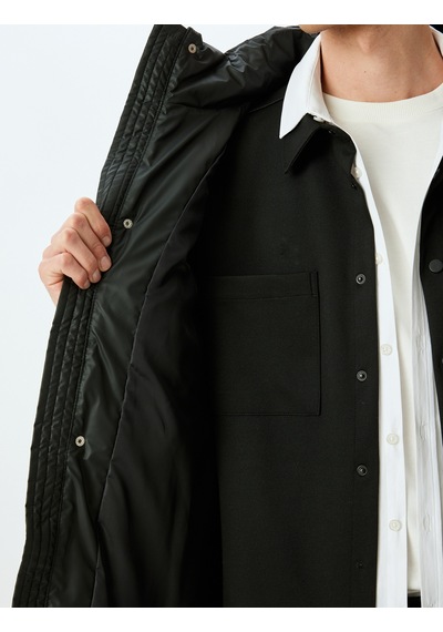 Koton Slim Fit Kapşonlu Suni Deri Şişme Mont Siyah 5wam20034hw Siyah