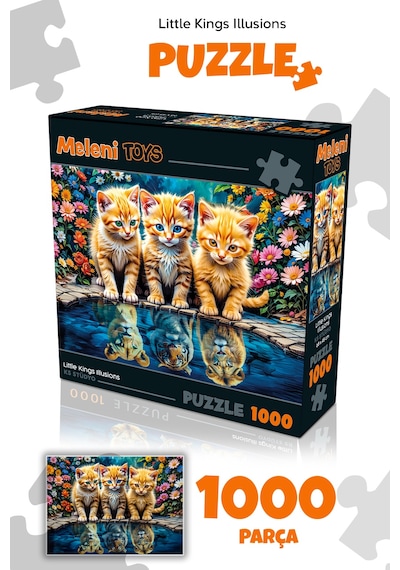 1000 Parça Little Kings Illusions Puzzle - Aslan Kral Kedi Yapboz 68x48 Cm