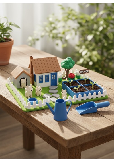 Kutpia Mini Bahçe Çocuk Oyun Ve Eğitim Seti 25x19cm - Sevimli Köpekler Mavi