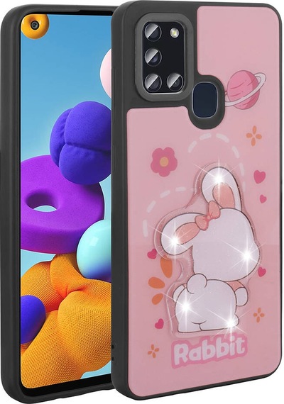 Zore Galaxy Uyumlu A21s Kılıf Parlayan Kabartmalı İkonik Figürlü Amas Silikon Kapak - Mo Mor