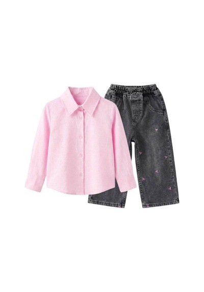 Eray Alp Kids Kız Çocuk Pembe Uzun Kollu Keten Gömlek Günlük Rahat Kombin