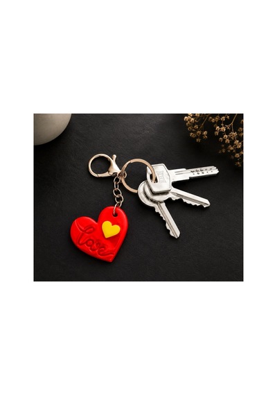 El Yapımı Sarı Kırmızı Polimer Kil Love Kalpli Anahtarlık Romantik Hediyelik Kalp Anahtarlık Minimal Çanta Ve Anahtar Aksesuarı