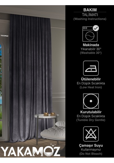 Yakamoz Kadife Görünüm Karanlık Gri Ada Fon Perde Ekstraforlu Velvet Touch Serisi Karanlık Gri