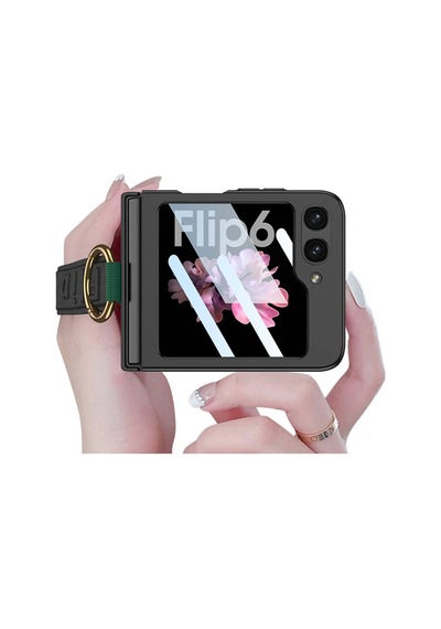 Galaxy Uyumlu Z Flip 6 Kılıf Kamera Korumalı Yüzüklü Zore Flip Ring Kıpta Kapak-siyah