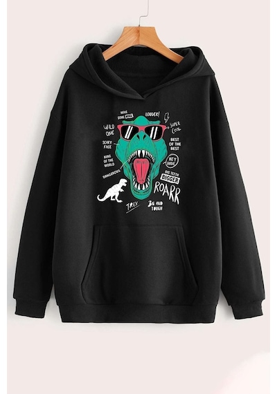 Uyguntarz Unisex T - Rex Baskılı Sweatshirt siyah