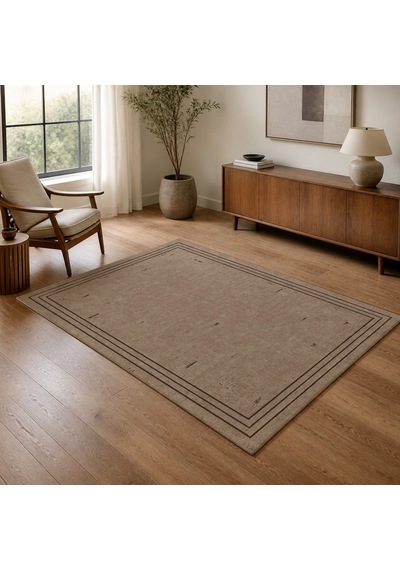 Kartela Halı Eskitme Çizgi Bordürlü Halı Kahverengi Kaymaz Taban Makinede Yıkanabilir 100x150 Cm