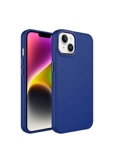 Apple Uyumlu iPhone 14 Kılıf Metal Çerçeve Ve Buton Tasarımlı Silikon Zore Luna Kapak Lacivert