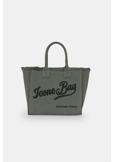 İcone Bag Icone Yıkamalı Denim Püskül Detaylı Şık Günlük & Plaj Çantası, Püsküllü Omuz Çantası Haki