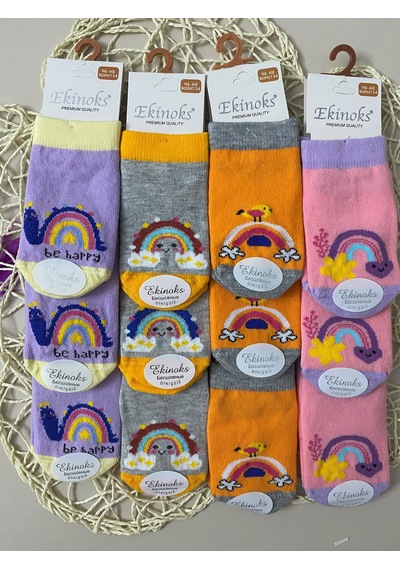 Ekinoks Socks Ekinoks Saren Asorti Dikişsiz Kız Çocuk Patik Çorap 12li Set 3314 Renkli