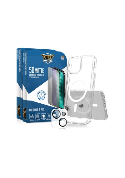 Buff Apple iPhone Uyumlu  15 Plus - 2x5d Ekran Koruyucu + Magsafe Kılıf + Lens Koruyucu Matte Mat