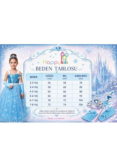 Elsa Kostümü Askılı Kabarık Tarlatanlı Kostüm Kız Çocuk Abiye Mavi