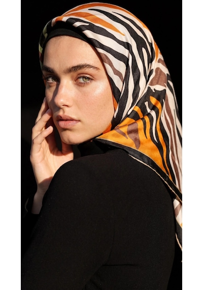 Levidor Kristal Eşarp Zebra Desen Siyah Hardal