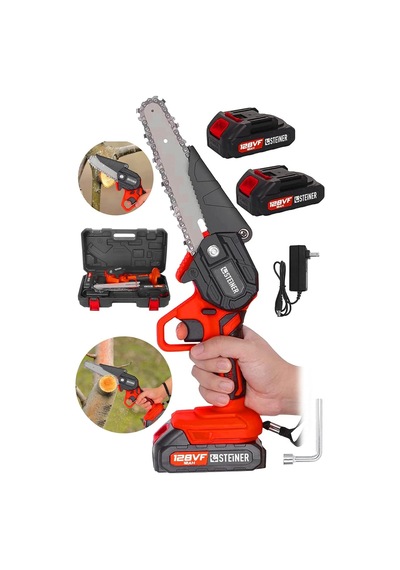 Alman 128 Vf 10 Ah Çelik Şanzuman Akülü Dal Kesme Budama Testere Bıçkı Makinesi + Yedek Zincir