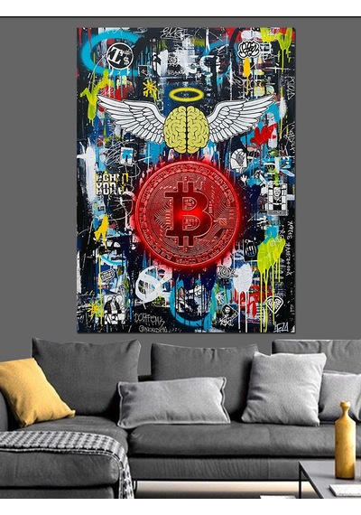 Ahşap Tablo Bitcoin Renkli Soyut Sanat